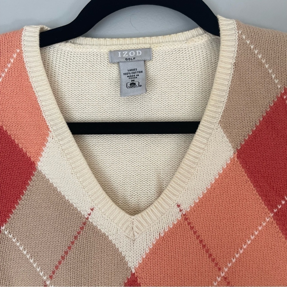 IZOD Golf Argyle Long Sleeve V-Neck Cotton Sweater Size Medium - Picture 5 of 10